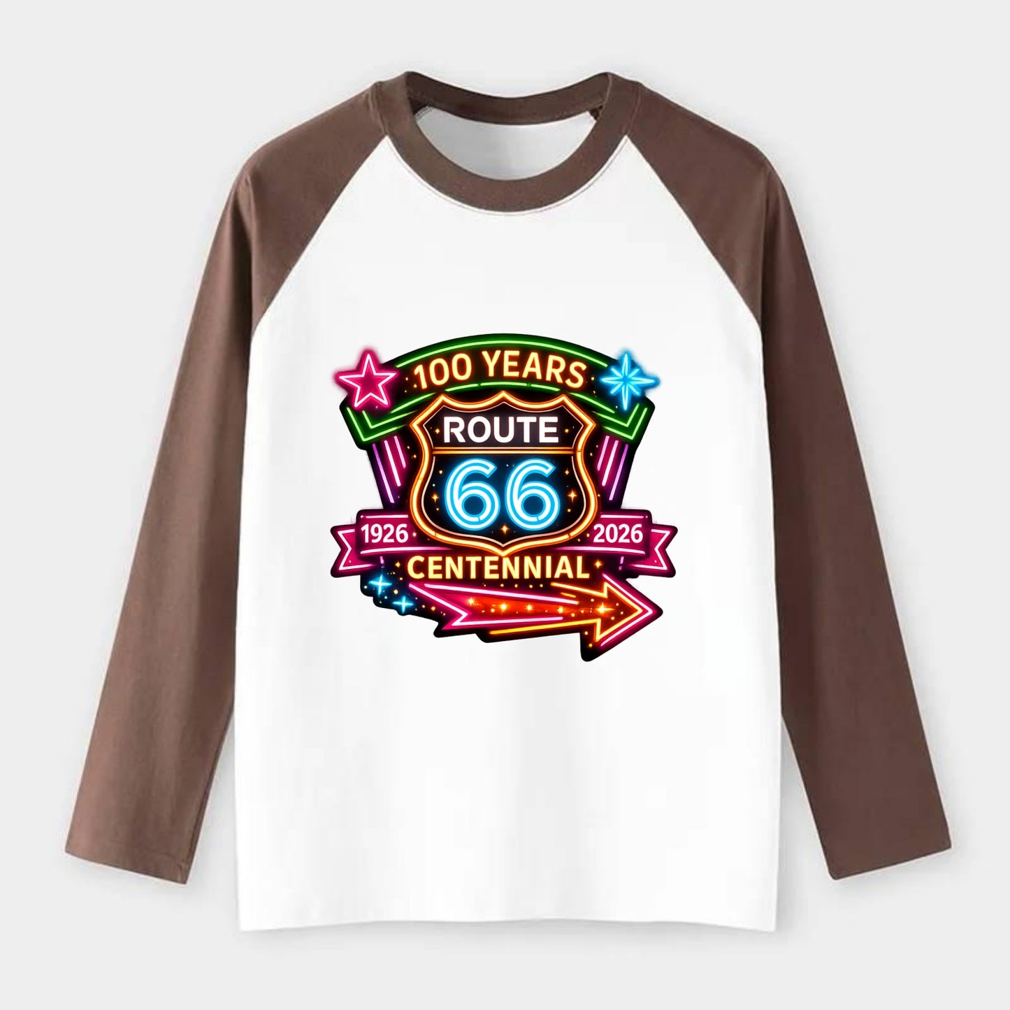 CENTENNIAL BADGE | 100 Years celebration emblem | 1926-2026 dates | - Raglan Long Sleeve T-Shirt - Coffee
