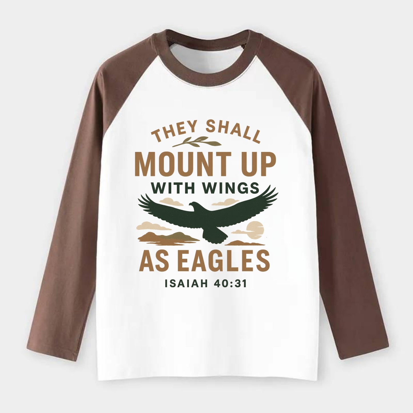 Isaiah 40:31 Eagle - Raglan Long Sleeve T-Shirt - Coffee