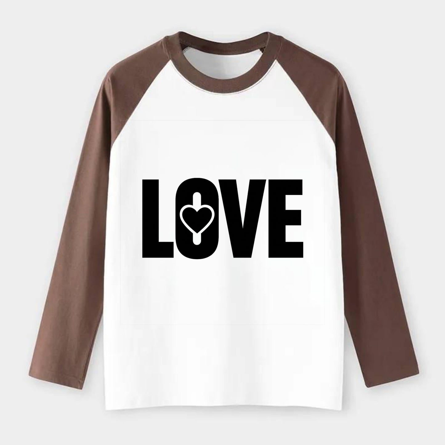 Bold typography design - "LOVE" - universal connection, heart centered - Raglan Long Sleeve T-Shirt - Coffee