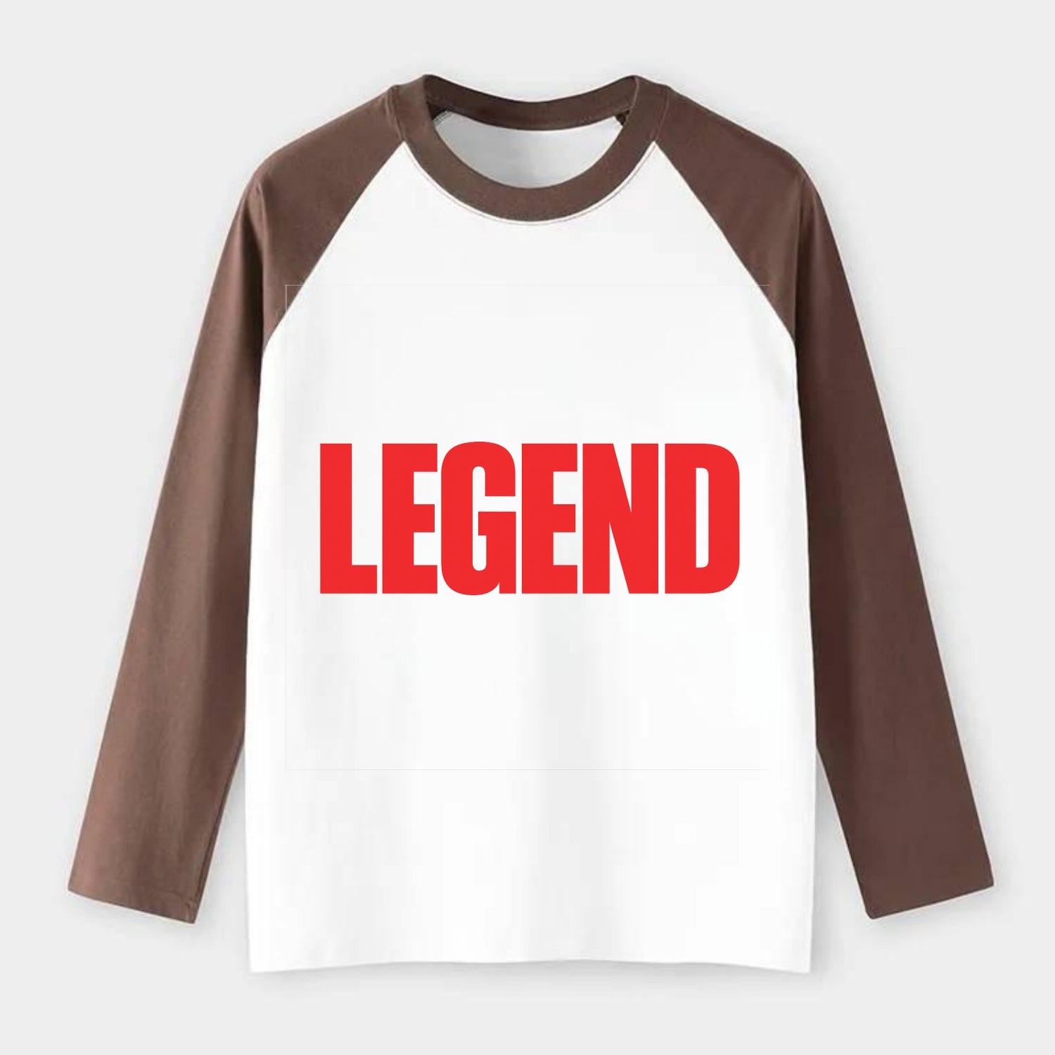 Bold typography design - "LEGEND" - remarkable person, iconic status - Raglan Long Sleeve T-Shirt - Coffee
