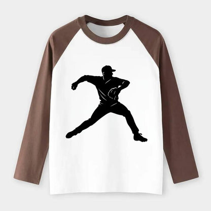 Baseball pitcher wind-up motion - Raglan Long Sleeve T-Shirt - Coffee