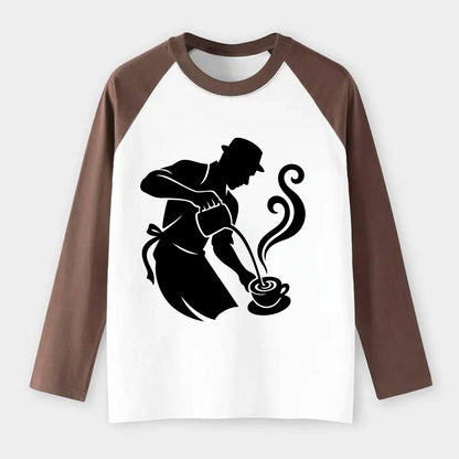 Barista creating latte art - Raglan Long Sleeve T-Shirt - Coffee