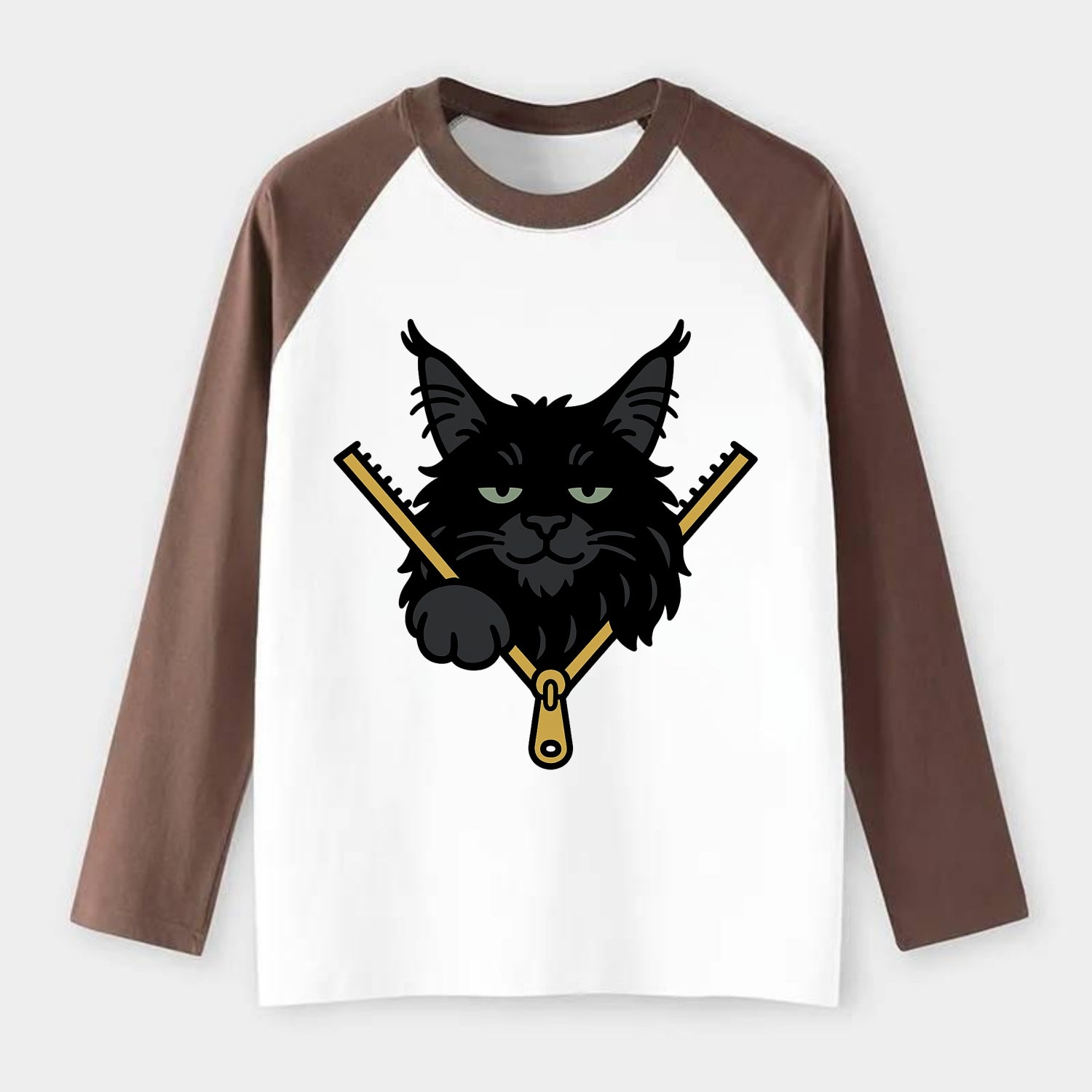 Black Maine Coon - Raglan Long Sleeve T-Shirt - Coffee