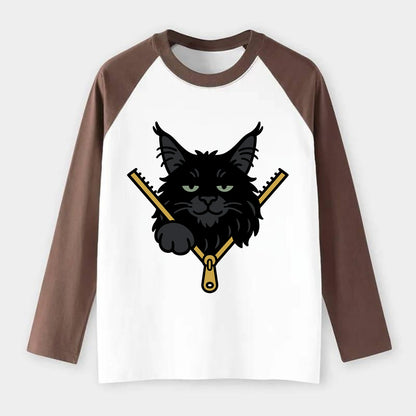 Black Maine Coon - Raglan Long Sleeve T-Shirt - Coffee