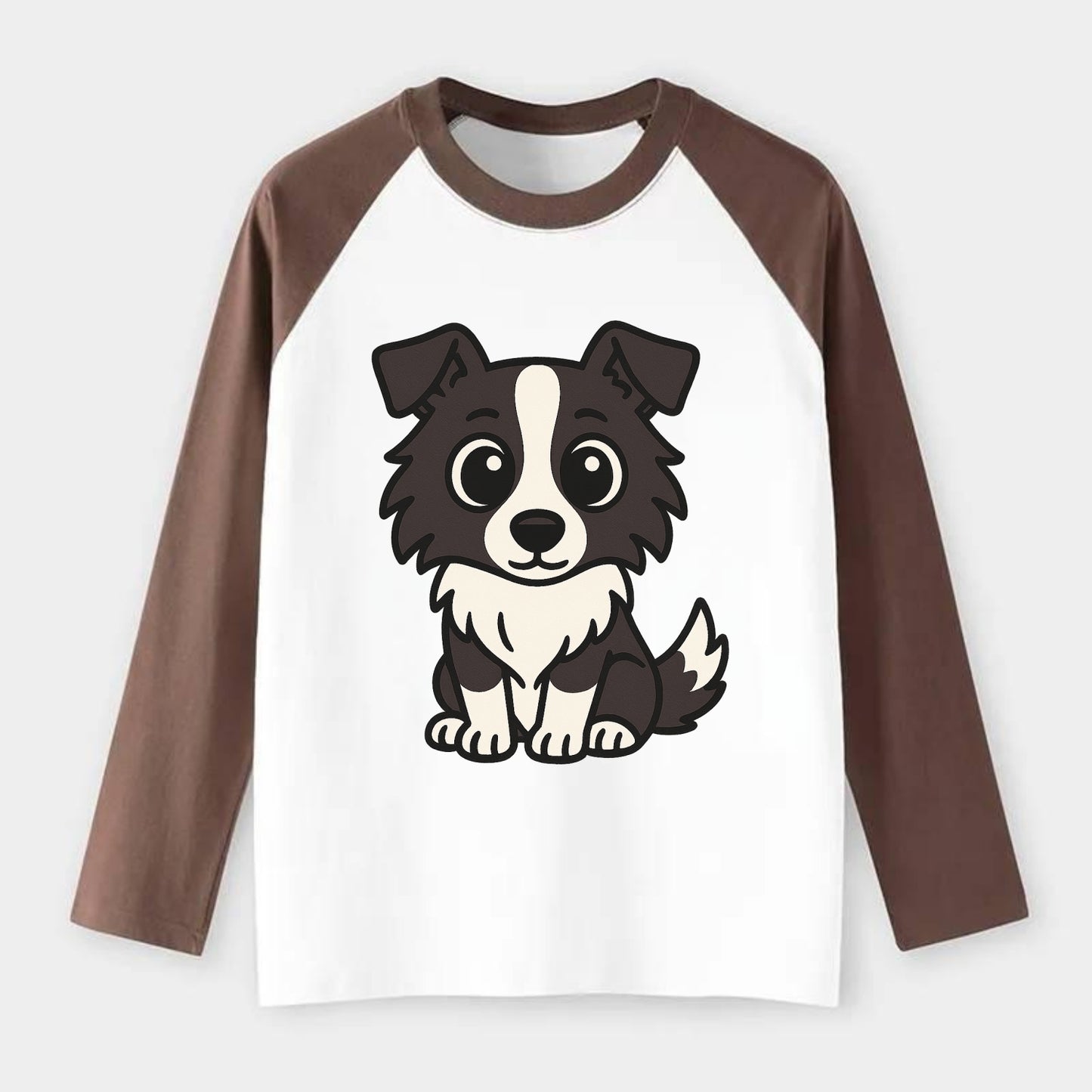 Border Collie - Intense stare sitting pose - Raglan Long Sleeve T-Shirt - Coffee
