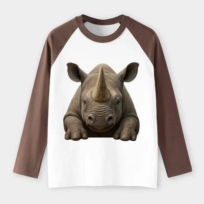 Rhinoceros  - Raglan Long Sleeve T-Shirt - Coffee