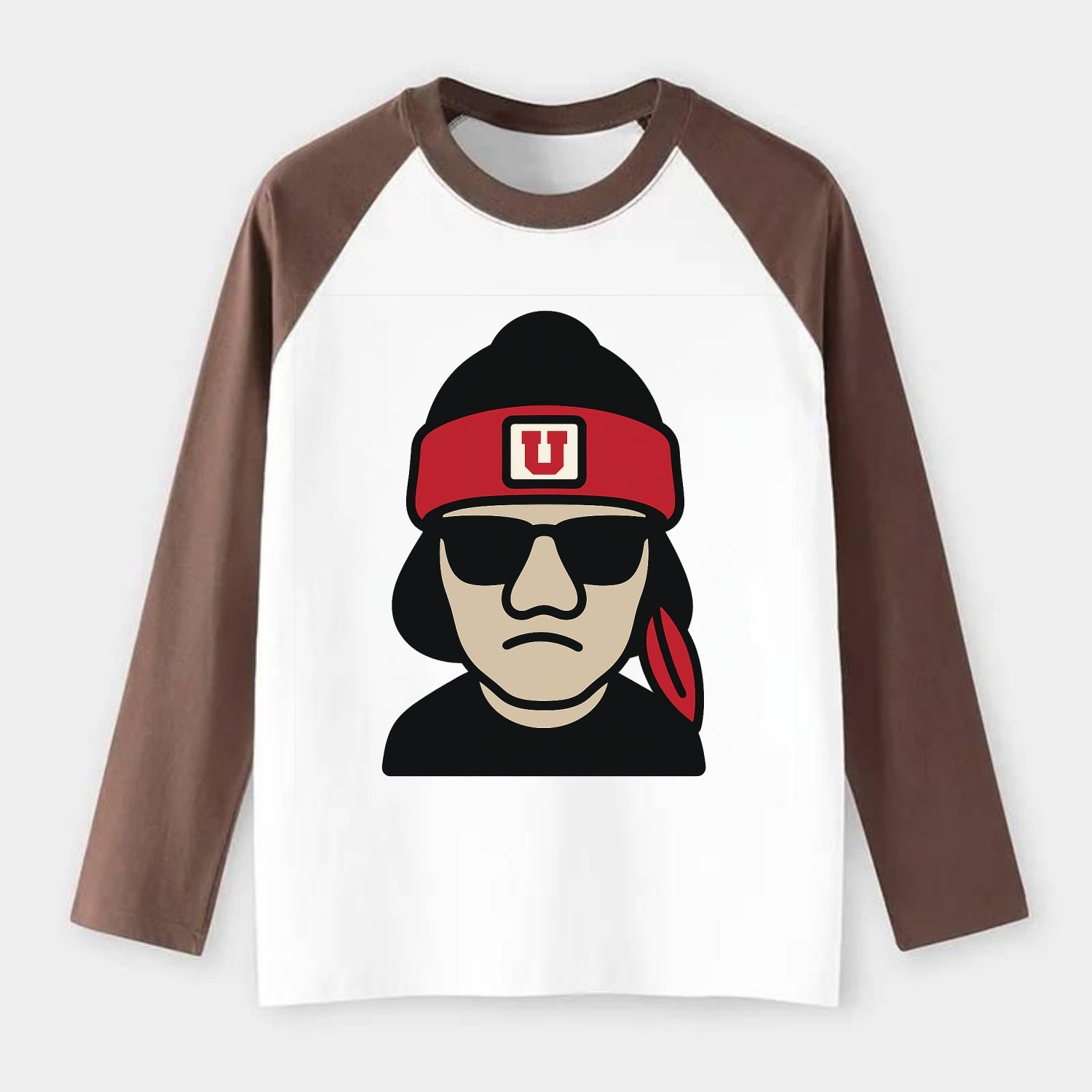 Salt Lake Ute wearing Utah beanie with U patch - Raglan Long Sleeve T-Shirt - Coffee