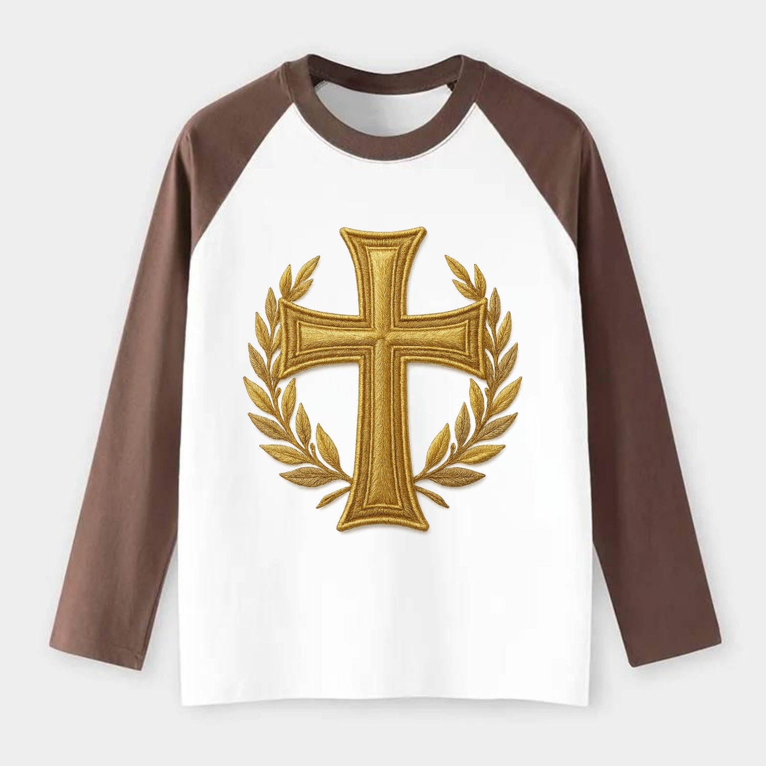 Victory Cross  - Raglan Long Sleeve T-Shirt - Coffee