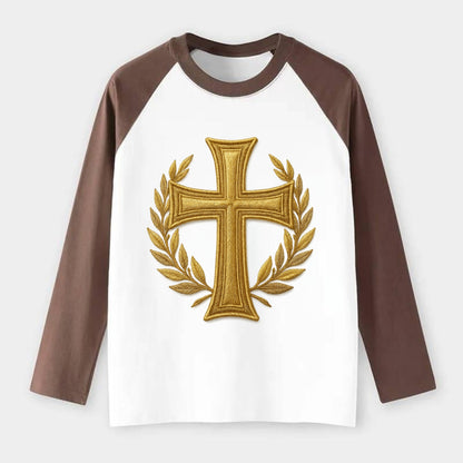 Victory Cross  - Raglan Long Sleeve T-Shirt - Coffee