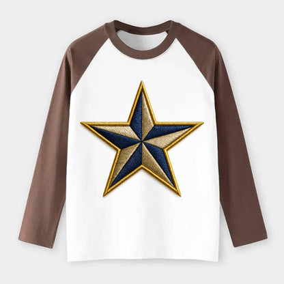 Nautical Star  - Raglan Long Sleeve T-Shirt - Coffee