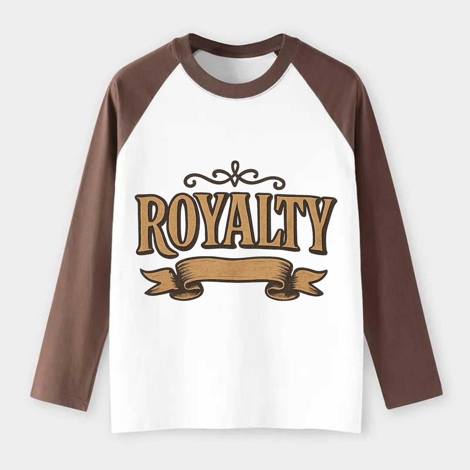 Bold typography design - "ROYALTY" - regal bearing, noble spirit - Raglan Long Sleeve T-Shirt - Coffee