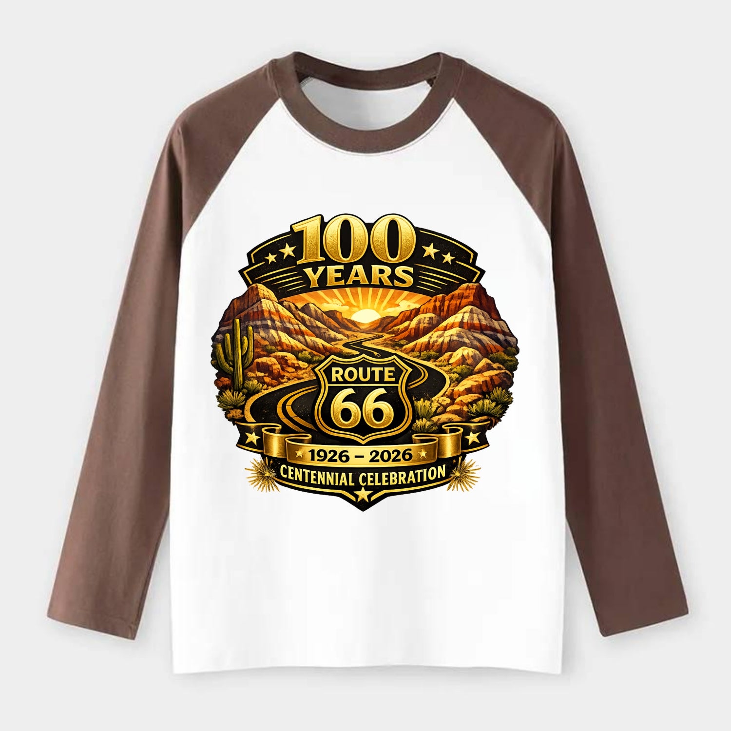 PAINTED DESERT | Colorful desert landscape | Route 66 winding through - Raglan Long Sleeve T-Shirt - Coffee