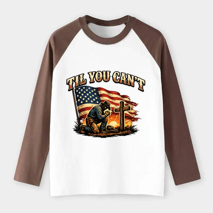 Til You Cant - Praying Cowboy - Raglan Long Sleeve T-Shirt - Coffee