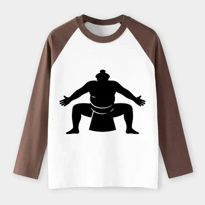 Japanese sumo wrestler ceremonial stance - Raglan Long Sleeve T-Shirt - Coffee