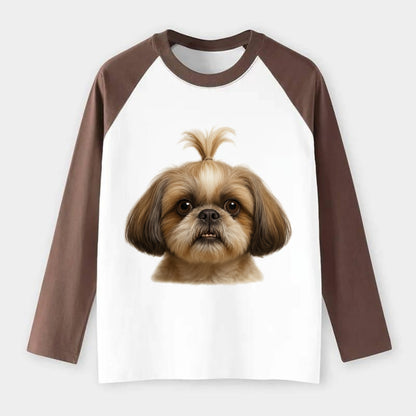 Shih Tzu  - Raglan Long Sleeve T-Shirt - Coffee