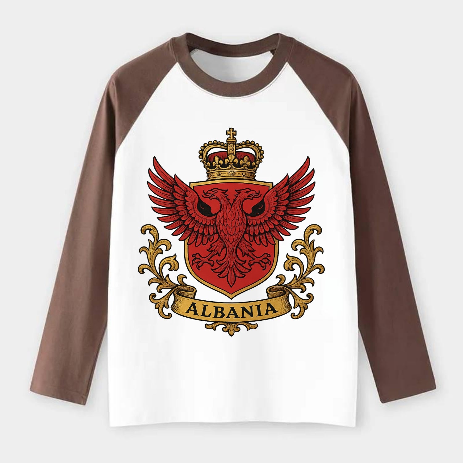 Albania Heritage Badge - Raglan Long Sleeve T-Shirt - Coffee