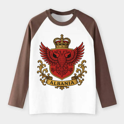 Albania Heritage Badge - Raglan Long Sleeve T-Shirt - Coffee