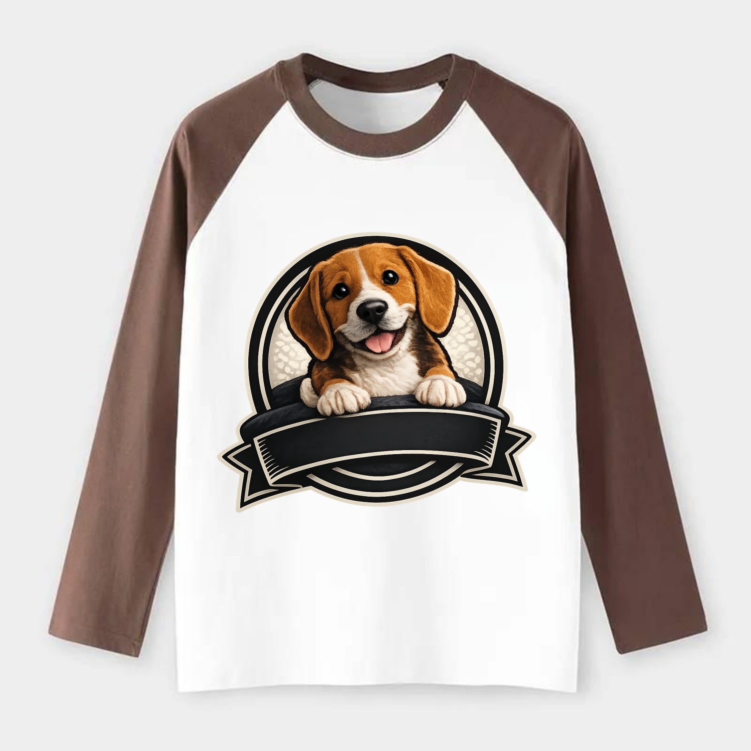 Paws Up Beagle - Raglan Long Sleeve T-Shirt - Coffee