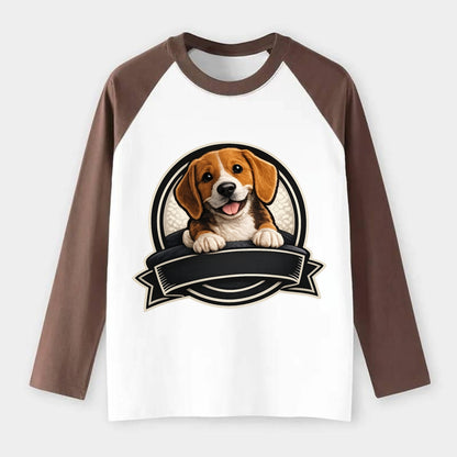 Paws Up Beagle - Raglan Long Sleeve T-Shirt - Coffee