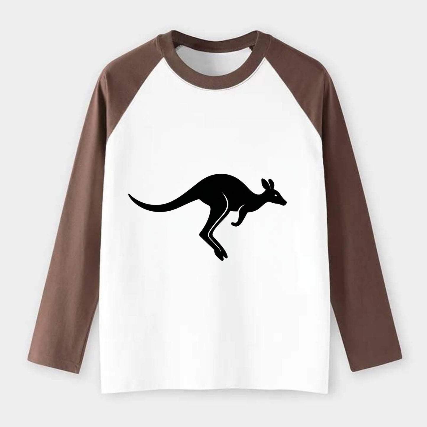 Kangaroo leaping across outback - Raglan Long Sleeve T-Shirt - Coffee