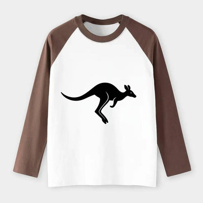 Kangaroo leaping across outback - Raglan Long Sleeve T-Shirt - Coffee