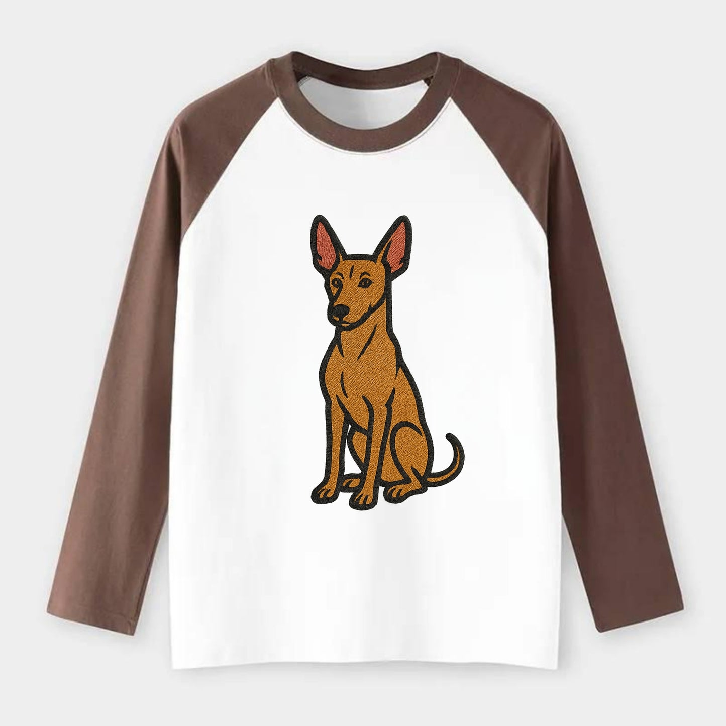 Pharaoh Hound - Tan colored embroidered pose - Raglan Long Sleeve T-Shirt - Coffee