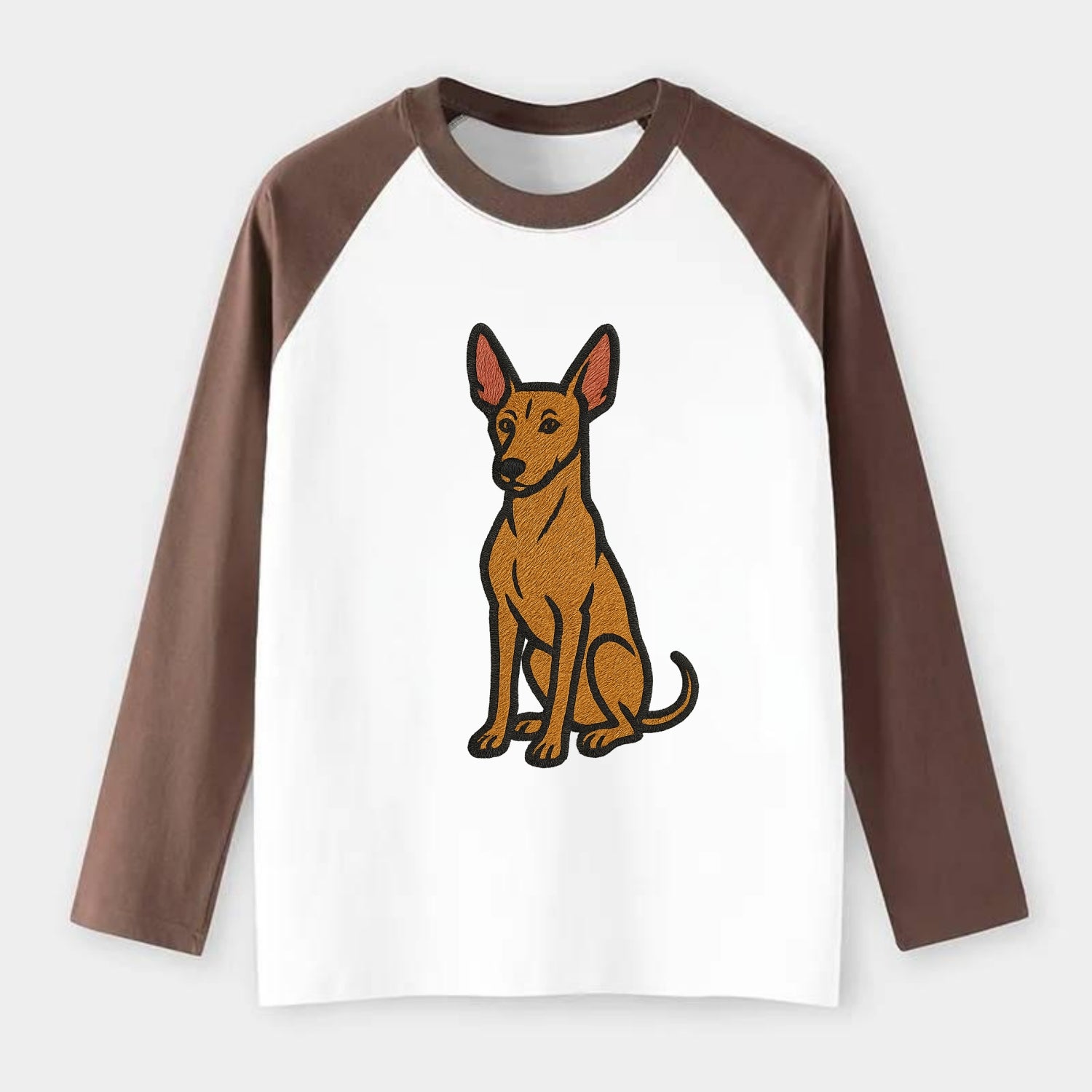 Pharaoh Hound - Tan colored embroidered pose - Raglan Long Sleeve T-Shirt - Coffee