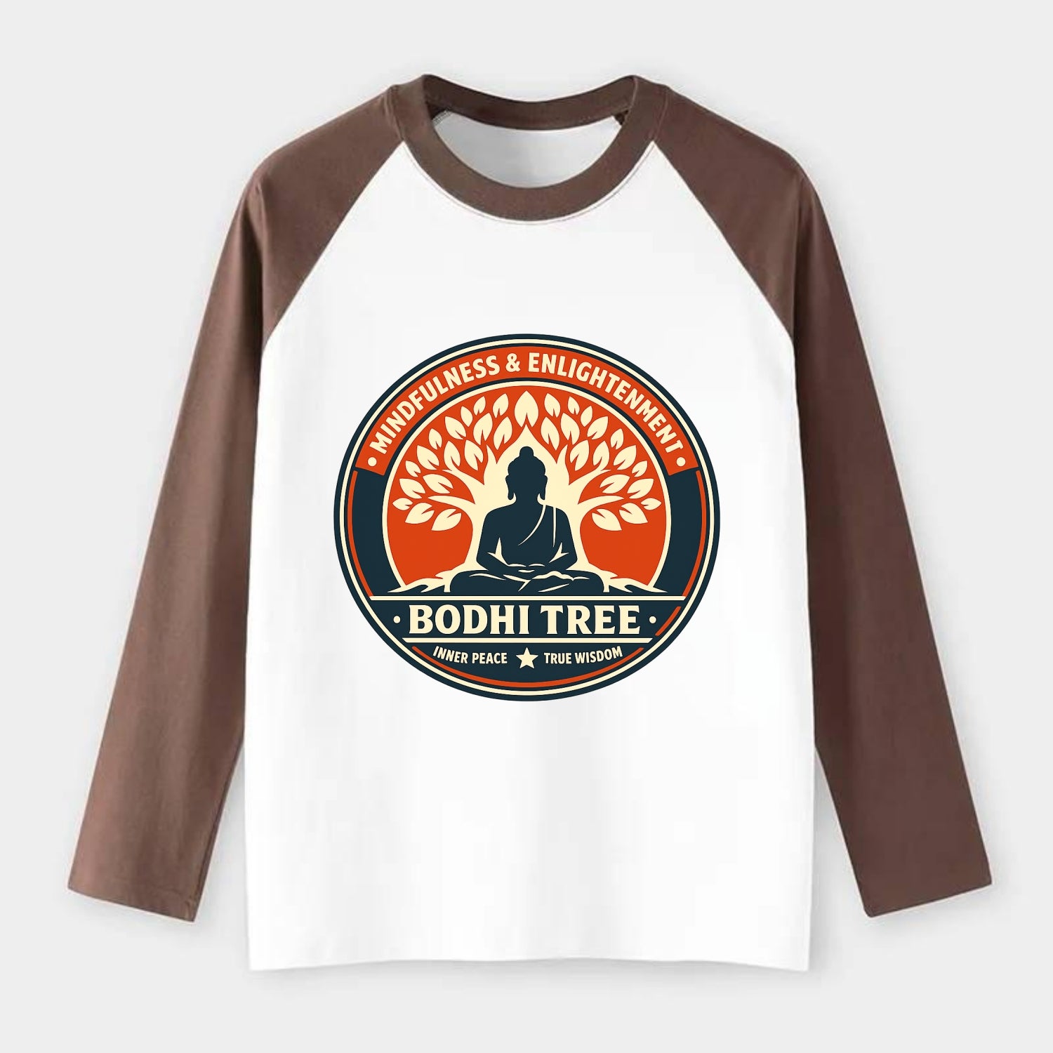 Zen Harmony Emblem - Raglan Long Sleeve T-Shirt - Coffee