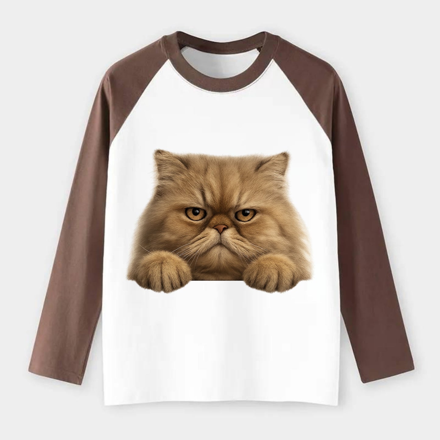 Persian Cat  - Raglan Long Sleeve T-Shirt - Coffee