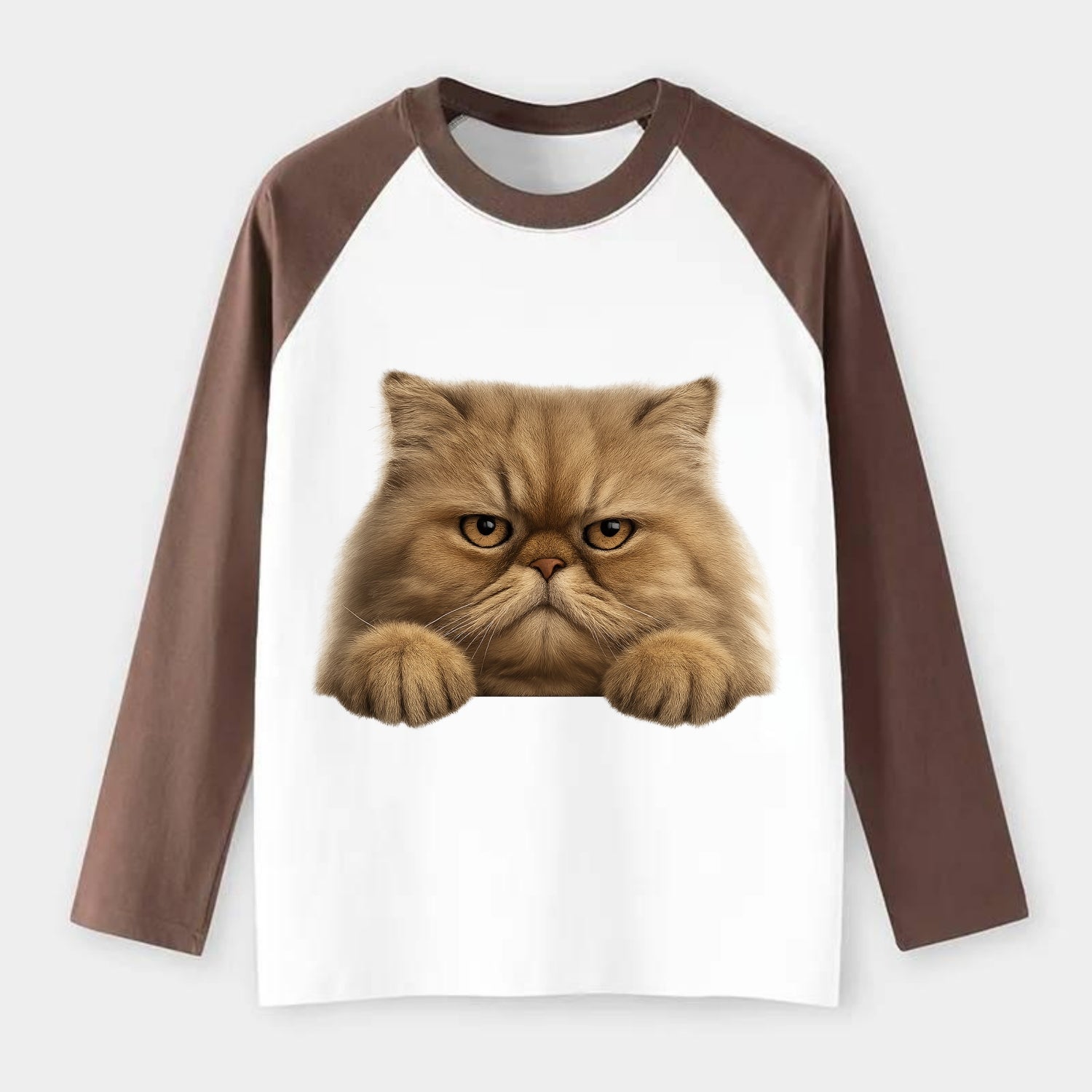 Persian Cat  - Raglan Long Sleeve T-Shirt - Coffee