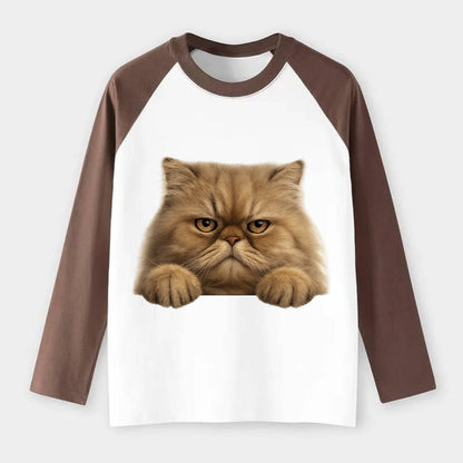 Persian Cat  - Raglan Long Sleeve T-Shirt - Coffee