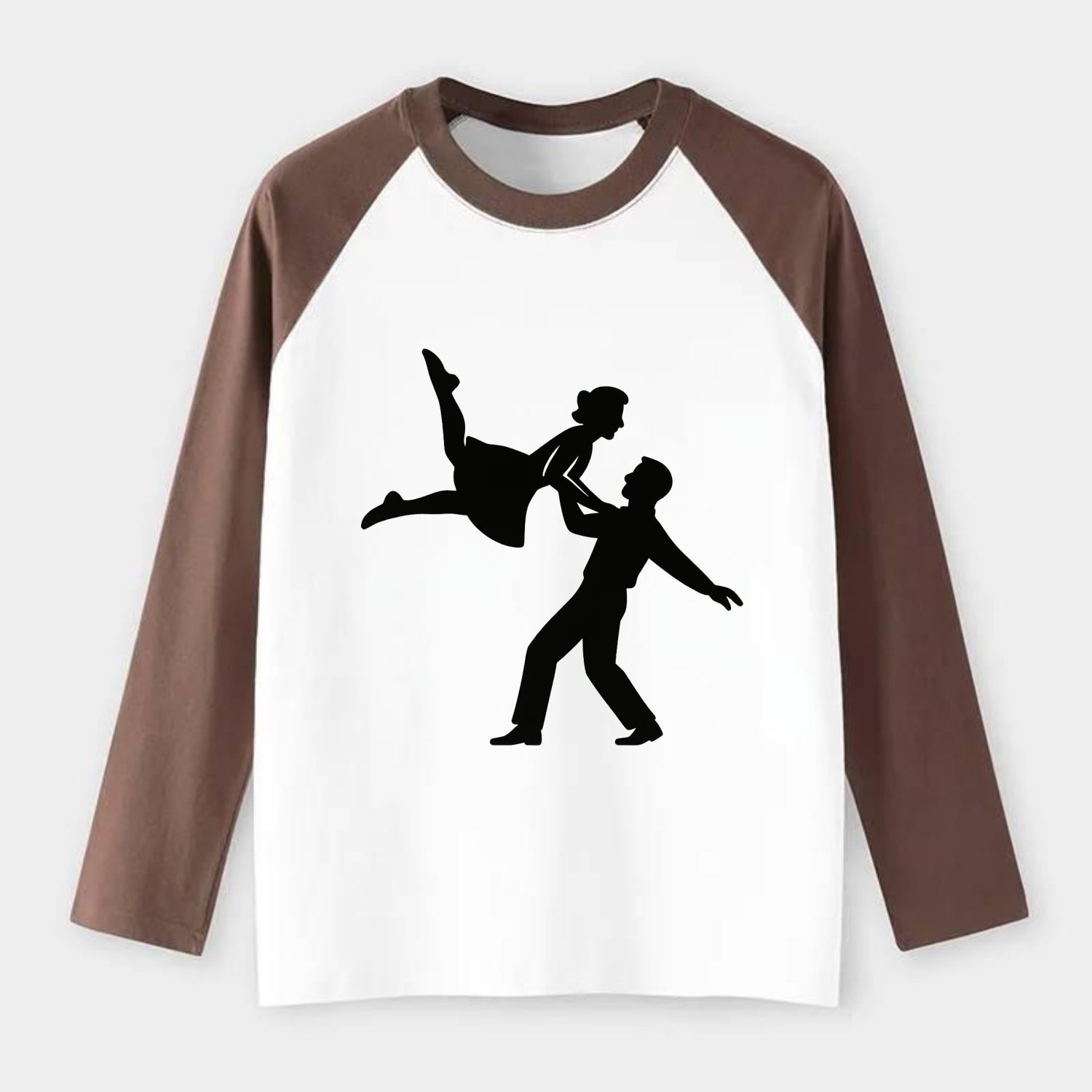 Swing dancers aerial lift - Raglan Long Sleeve T-Shirt - Coffee