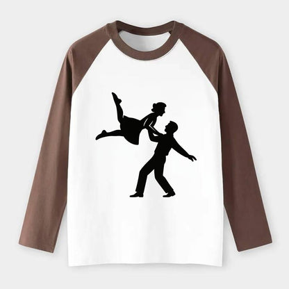 Swing dancers aerial lift - Raglan Long Sleeve T-Shirt - Coffee
