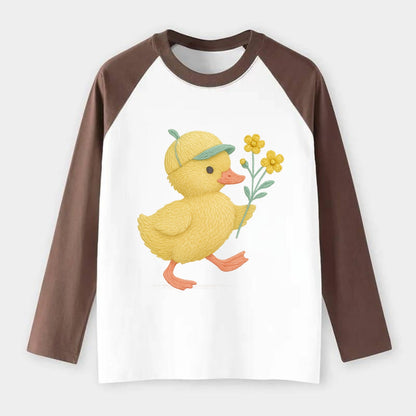 Yellow Duckling - Raglan Long Sleeve T-Shirt - Coffee
