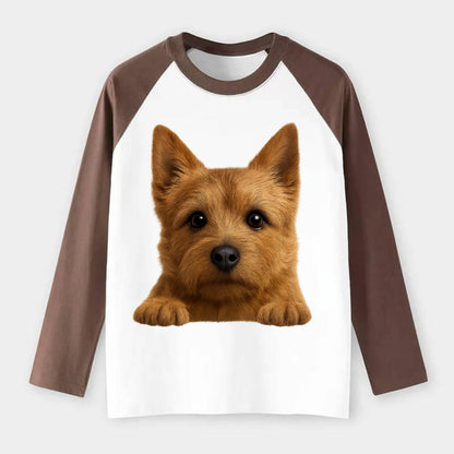 Norwich Terrier  - Raglan Long Sleeve T-Shirt - Coffee
