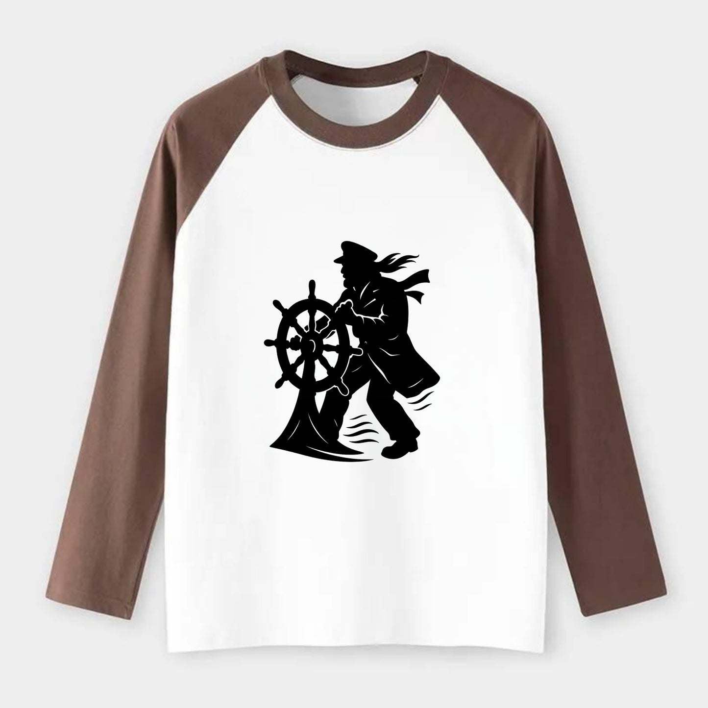 Sailor with ship wheel - Raglan Long Sleeve T-Shirt - Coffee