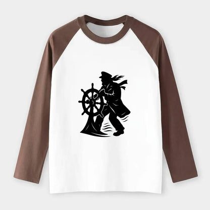 Sailor with ship wheel - Raglan Long Sleeve T-Shirt - Coffee