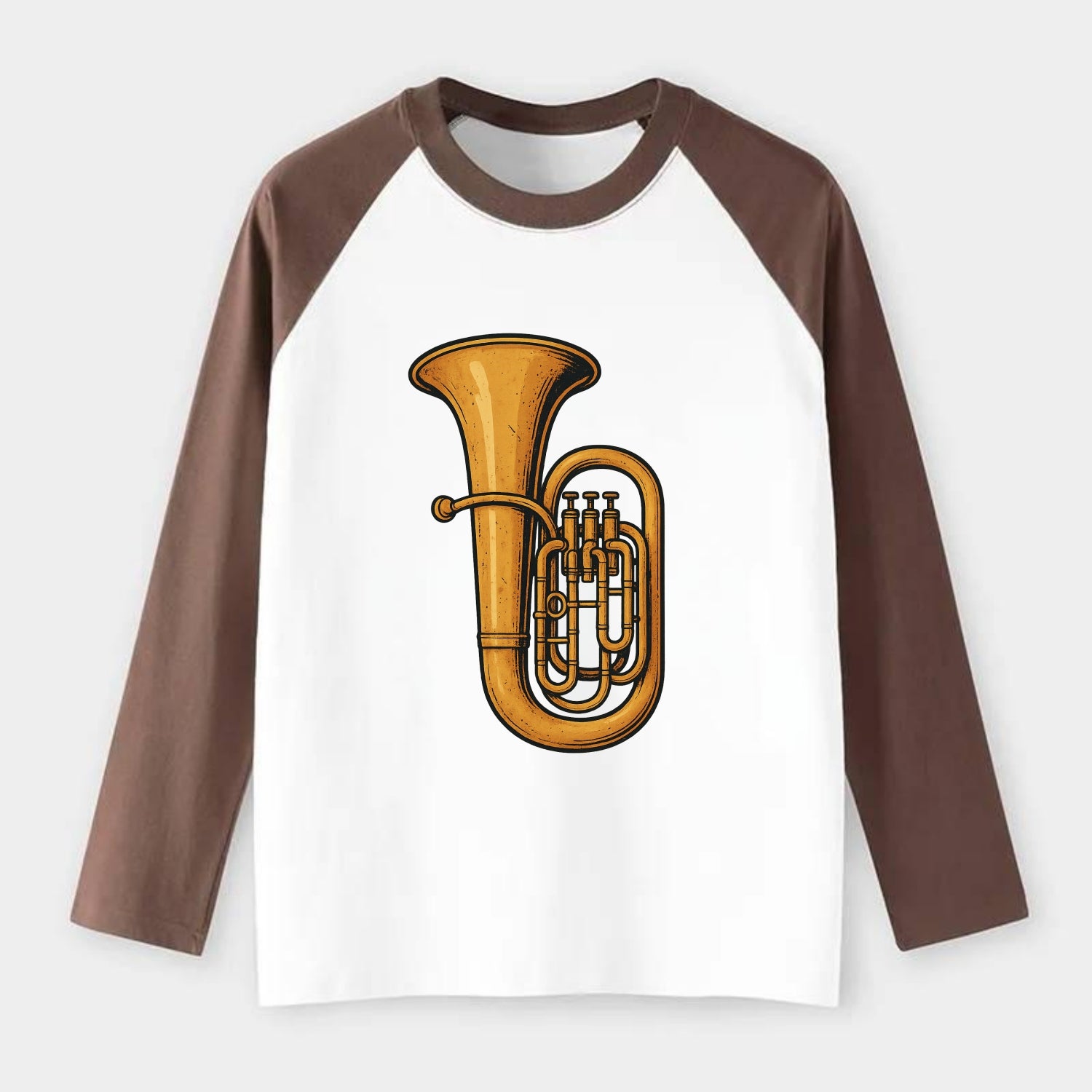 Tuba with large brass bell - Raglan Long Sleeve T-Shirt - Coffee