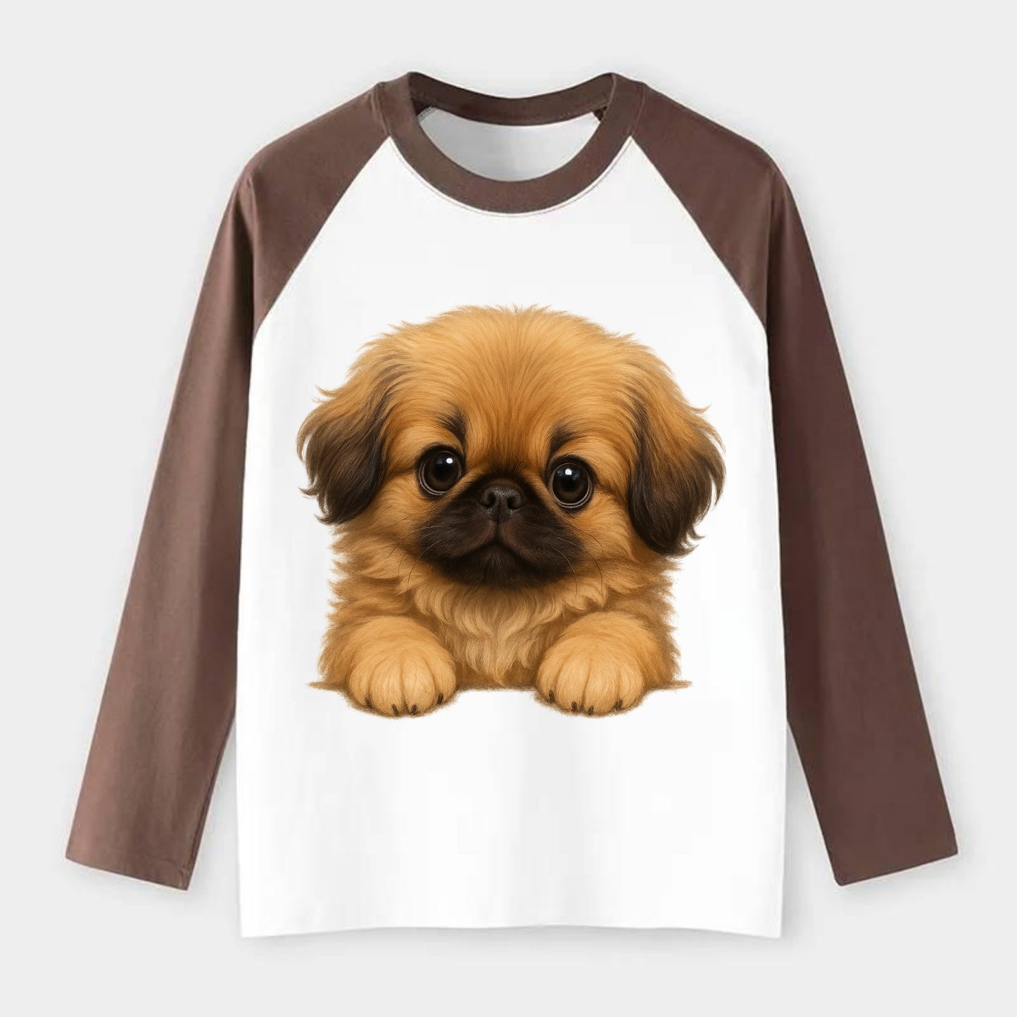 Pekingese  - Raglan Long Sleeve T-Shirt - Coffee