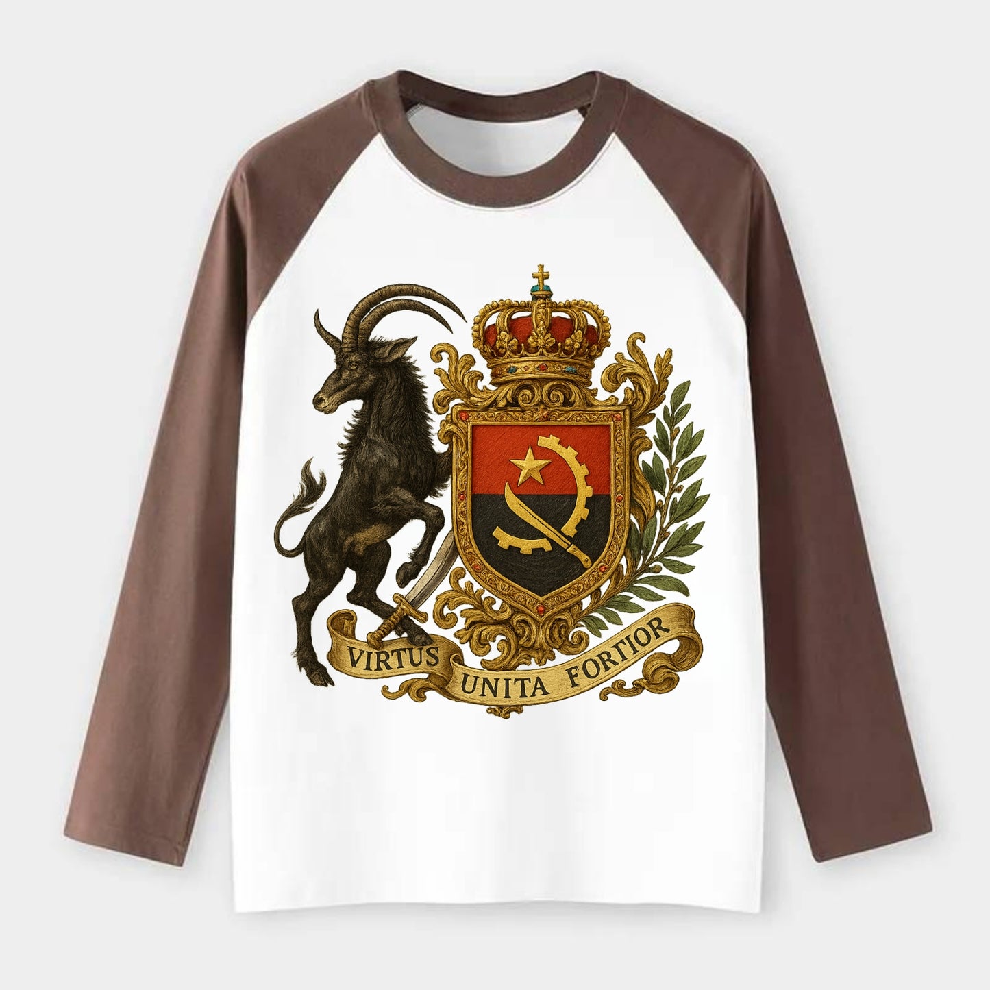 Angola Giant Sable Emblem - Raglan Long Sleeve T-Shirt - Coffee