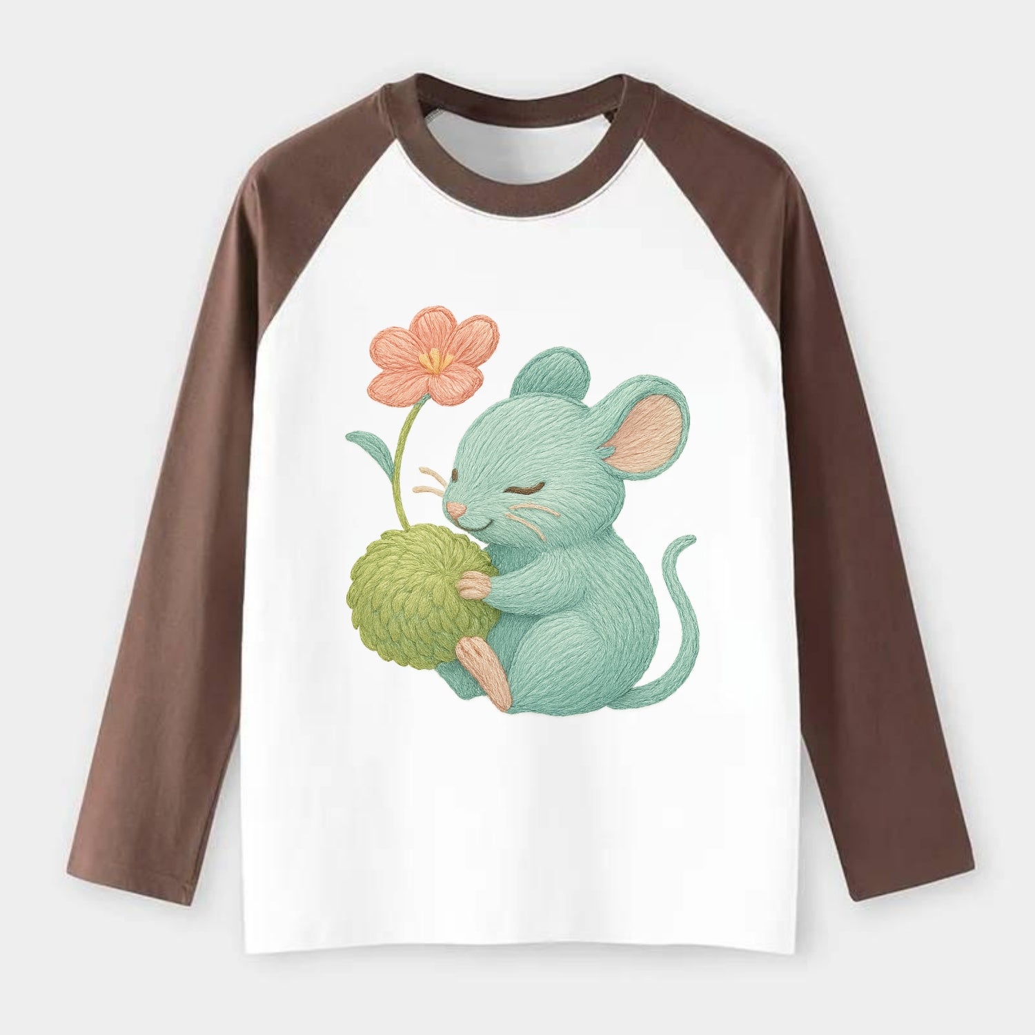 Mint Mouse - Raglan Long Sleeve T-Shirt - Coffee