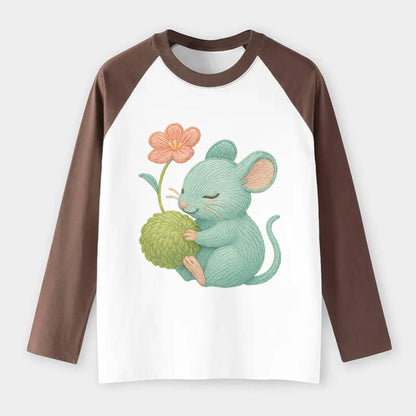 Mint Mouse - Raglan Long Sleeve T-Shirt - Coffee