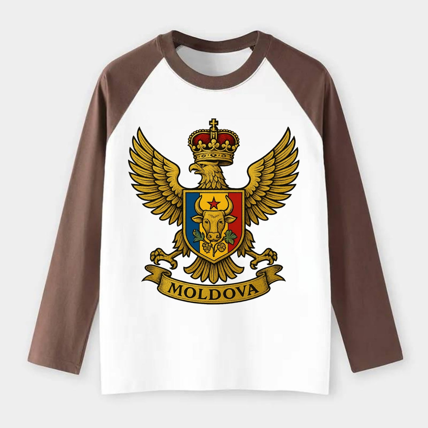 Moldova Heritage Badge - Raglan Long Sleeve T-Shirt - Coffee