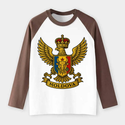 Moldova Heritage Badge - Raglan Long Sleeve T-Shirt - Coffee