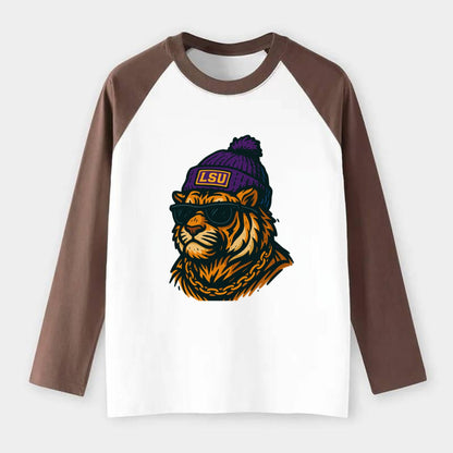 LSU Mike Tiger - Raglan Long Sleeve T-Shirt - Coffee
