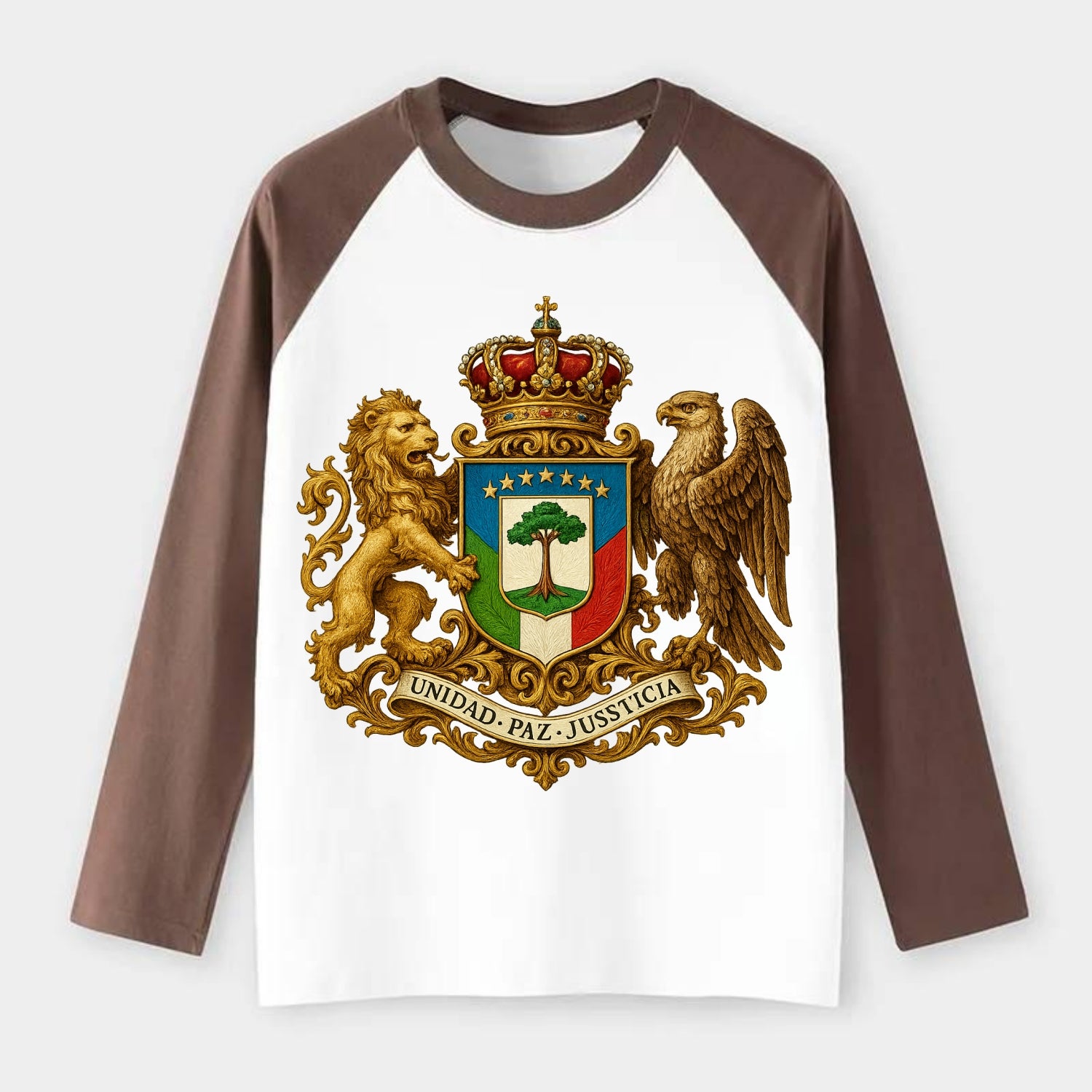Equatorial Guinea Silk Cotton Tree Emblem - Raglan Long Sleeve T-Shirt - Coffee