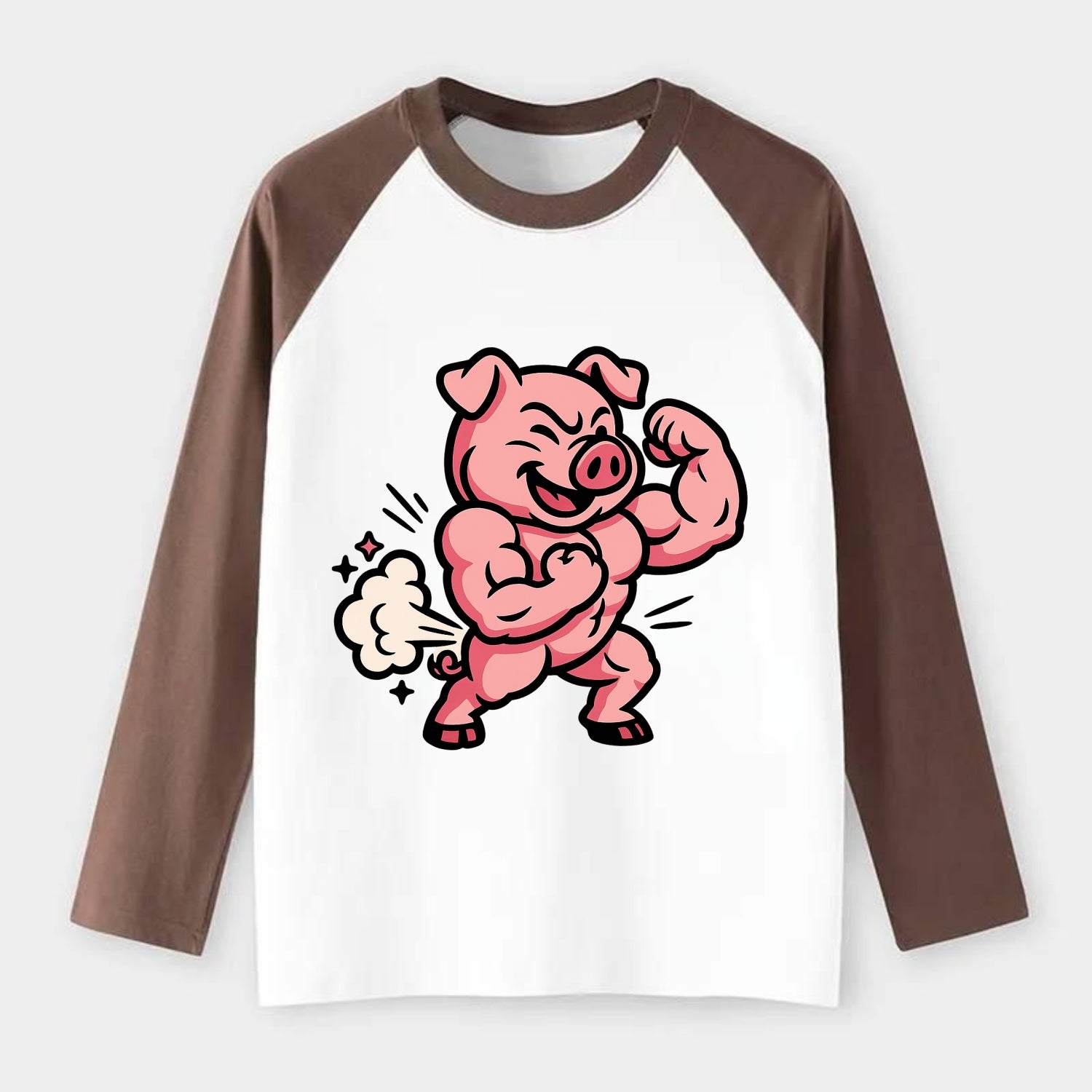 Strong Pig - Raglan Long Sleeve T-Shirt - Coffee