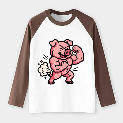 Strong Pig - Raglan Long Sleeve T-Shirt - Coffee