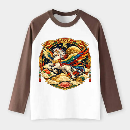 CELESTIAL HORSE | Heavenly horse among clouds and stars | Wings of - Raglan Long Sleeve T-Shirt - Coffee