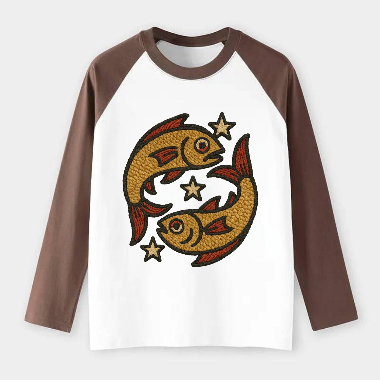 Pisces Fish  - Raglan Long Sleeve T-Shirt - Coffee
